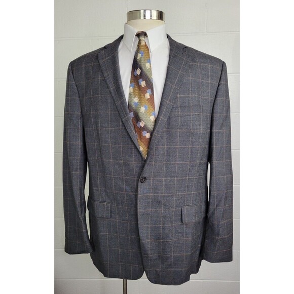 Ralph Lauren Mens Gray Wool Windowpane Plaid‎ Sport Coat 48L - Picture 1 of 10